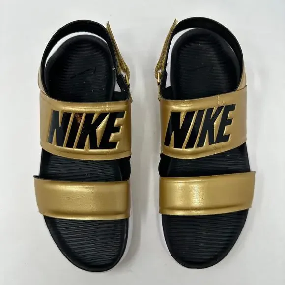 Nike Tanjun Sport Gold Black Large Logo Comfort Womens Casual Open Toe Sandals 7 - Picture 2 of 10